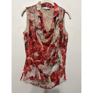 Calvin‎ Klein Women's Sleeveless Floral Pink Whimsical Romantic Fairy Blouse XS